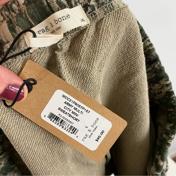 Rag & Bone City Mini Sweatshort Army Multi Womens Large Camo Green Pockets Terry - Picture 8 of 12
